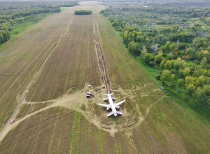 «Уральские авиалинии» показали свой самолёт в пшеничном поле