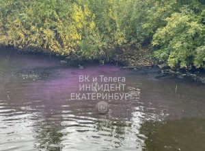 В центре Екатеринбурга река Исеть окрасилась в фиолетовый цвет из-за загрязнений