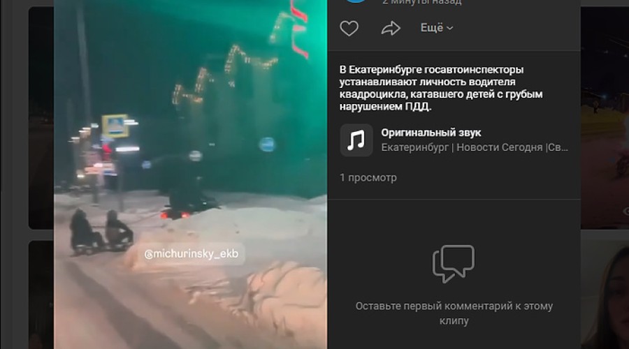 В Екатеринбурге полиция проверяет сведения о квадроцикле, катавшем прицепленных к нему детей